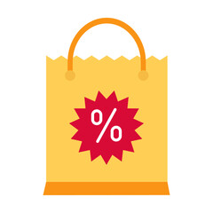 Shopping bag with percent sign, flat style