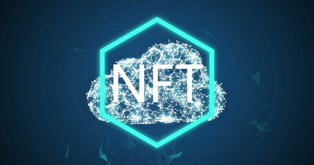 Image of nft text over cloud icon on black background