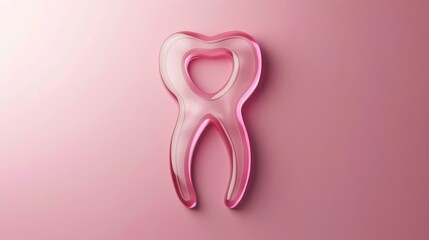 A pink toothbrush with a pink tooth. The toothbrush is made of plastic and is placed on a pink background
