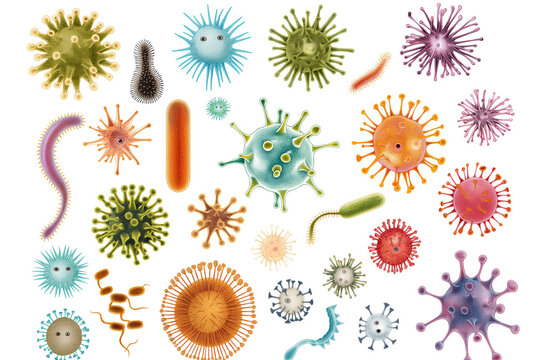 Virus, bacteria, and germs isolated on a white background
