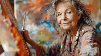 Senior painter woman working in studio