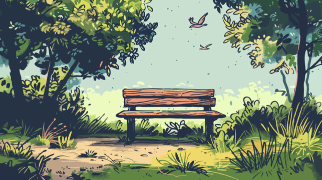 Vector illustration of bench, Nature, Illustration, 