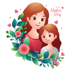 Happy mother's day icon or symbol, Happy mom with beloved daughter vector illustration