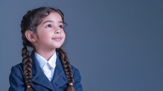 Indian school girl looking at copy space, student and education concept
