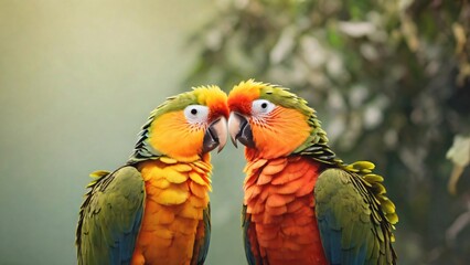 pair of colorful parrots in loving gestures