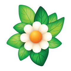 Simple and cute flower with green leaves vector elements
