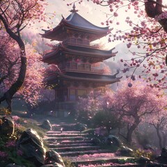 japanese temple in spring