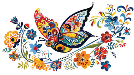 Fototapeta na wymiar Hand painted Paisley figure flower striped Butterfly