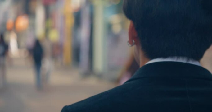 Man in Suit Walks in Daegu, South Korea