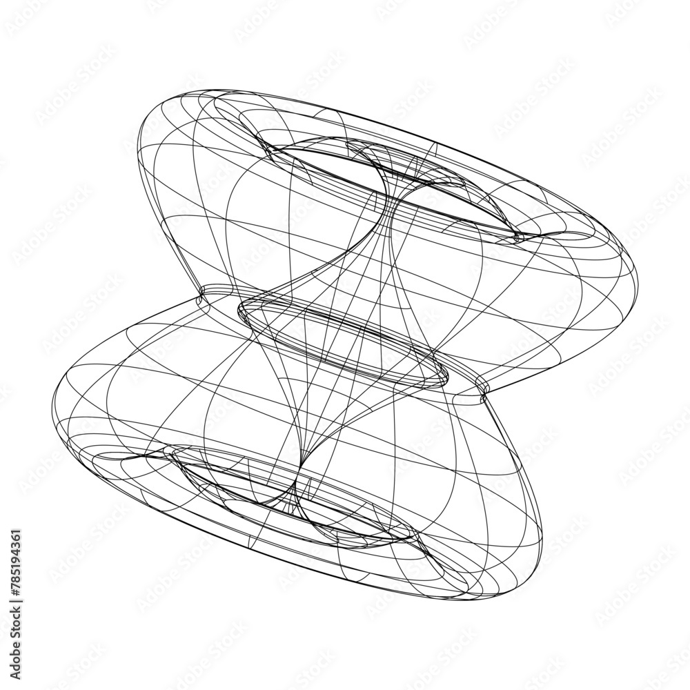 Poster Abstract isolated wireframe model, cyberpunk  retro futuristic shape in y2k style. Editable stroke. Vector illustration on transparent background.