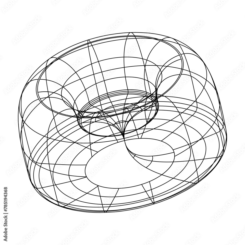 Poster Abstract isolated wireframe model, cyberpunk  retro futuristic shape in y2k style. Editable stroke. Vector illustration on transparent background.