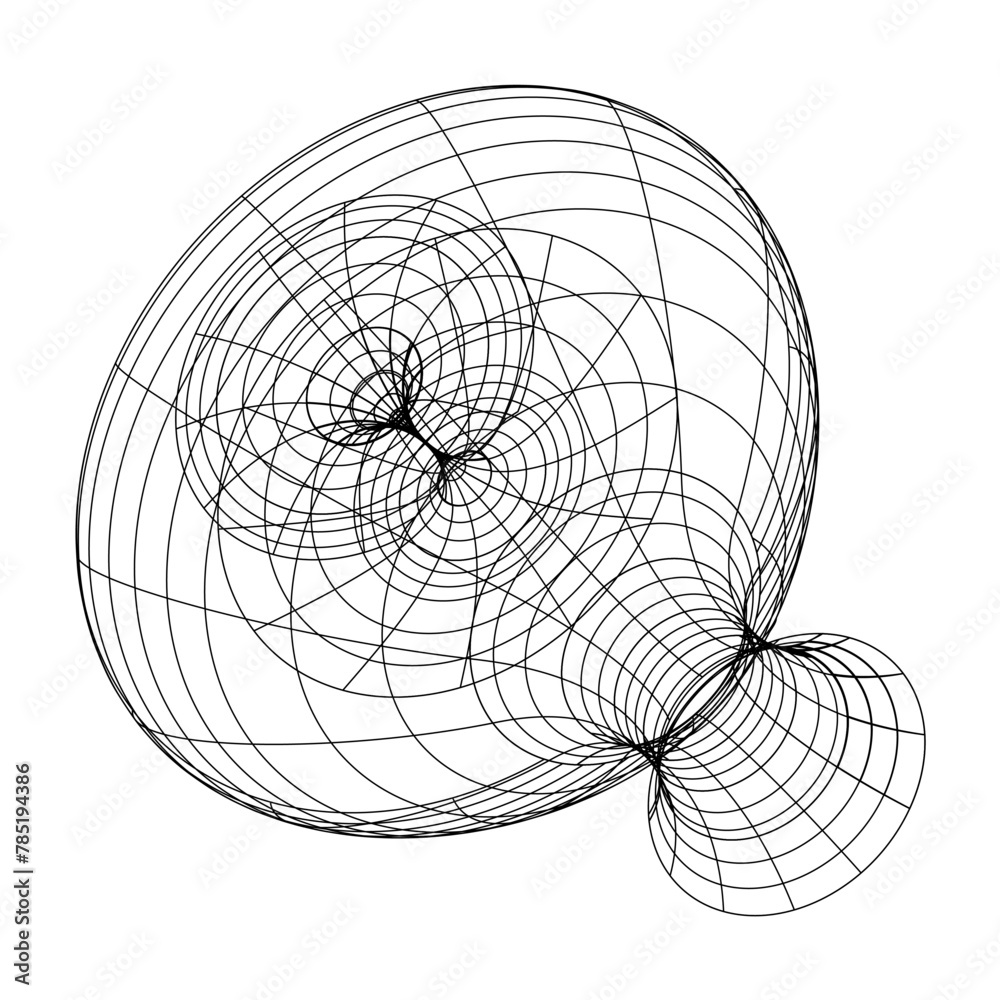 Poster Abstract isolated wireframe model, cyberpunk  retro futuristic shape in y2k style. Editable stroke. Vector illustration on transparent background.