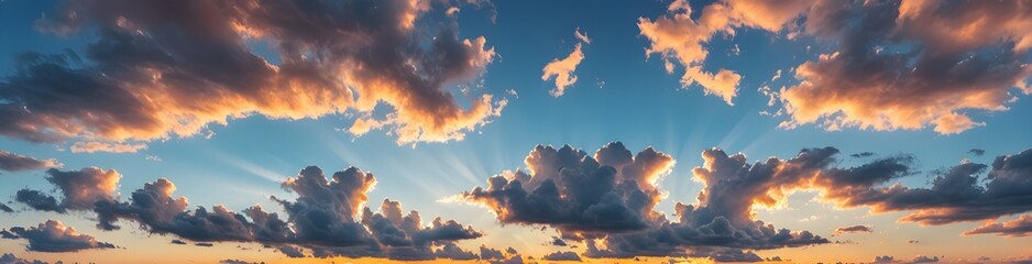 Beautiful sunset sky with clouds. Beautiful landscape blue sky cloud background and Panorama of sky...