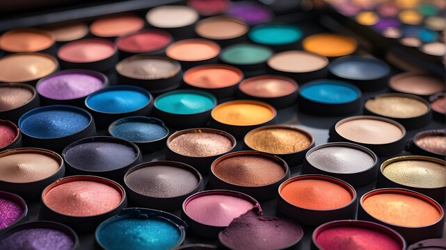 A palette of vibrant eyeshadows arranged in a mesmerizing gradient 