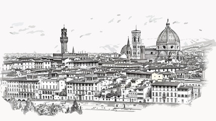 Historic building view and skyline of Florence City illustration