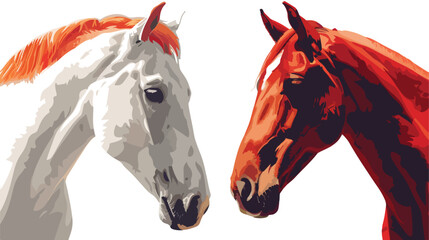 Horses potrait in white and red in oregami style