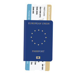 Vector illustration airline boarding pass ticket in blue passport - 785202168