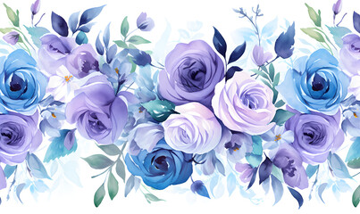 Blue and purple roses pattern, watercolor, Generative AI