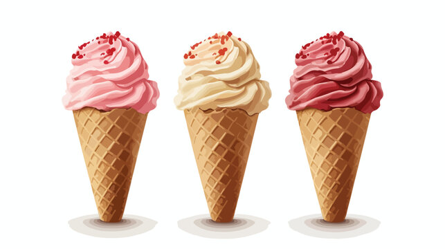 Ice cream cone with three scoops icon image Vector illustration