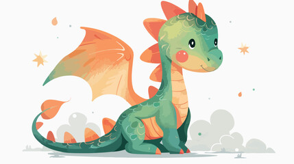 Illustration of baby dragon with long neck Flat vector
