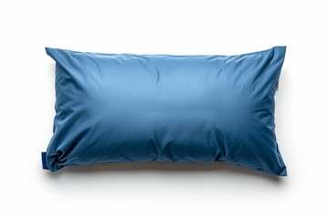 Blue rectangular pillow for sleeping and resting. White isolated background. View from above . photo on white isolated background