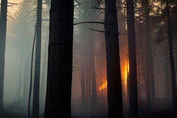 Forest fire, forest fog 