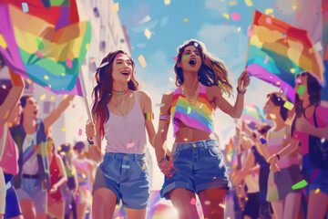 Pride concept - same gender couple during pride parade - 785204533