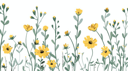 Yellow flowers and buds in a wild environment Flat vector - obrazy, fototapety, plakaty