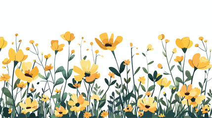 Yellow flowers and buds in a wild environment Flat vector