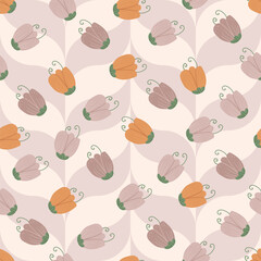 Crocus wildflowers seamless pattern. Floral garden endless background. Flower bud ornament. Summer botanic repeat cover. Vector hand drawn illustration.