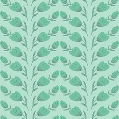Green wildflowers seamless pattern. Floral monochrome endless background. Botanic simple repeat cover. Vector hand drawn illustration.
