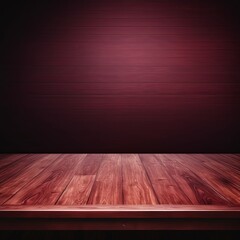 Maroon background with a wooden table, product display template. maroon background with a wood floor