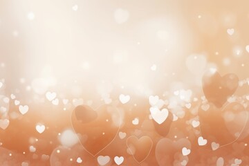 Light brown background with white hearts, Valentine's Day banner with space for copy, brown gradient, softly focused edges, blurred
