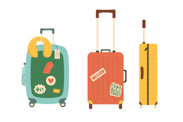 Travel bags set. Suitcases isolated on white background. Baggage vector illustration.