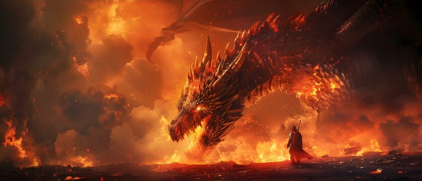 Epic Showdown: Cyber Guardian vs. Digital Dragon. Concept Action Packed Battle, Futuristic Combat, High-Tech Warriors, Virtual Arena, Sci-Fi Showdown
