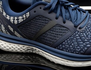 Running Shoes: Sole Pattern and Material Detail. shoes' design for grip and durability, set against...