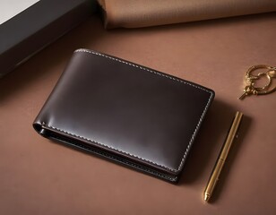 Smooth Surface of a Plain Leather Wallet. A close-up view of a plain leather wallet's smooth surface, with a focus on the leather texture and quality craftsmanship. 
