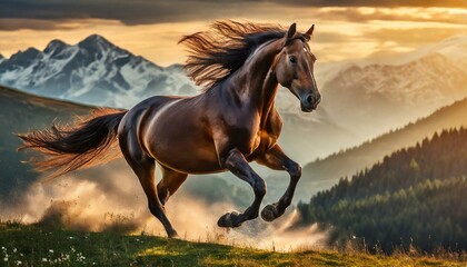 自然の中を駆け巡る馬