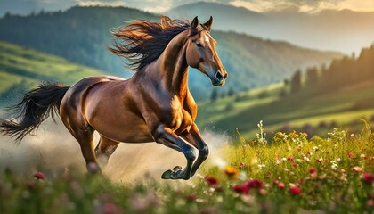 山の中を駆ける野生の馬の横顔