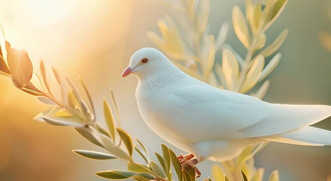 Eternal Symbolism of Peace White Dove Embracing an Olive Branch, A Timeless Representation of Harmony and Tranquility

