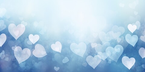 Light indigo background with white hearts, Valentine's Day banner with space for copy, indigo gradient, softly focused edges, blurred - obrazy, fototapety, plakaty
