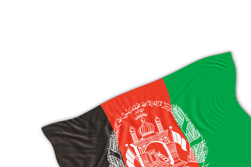 Realistic Afghanistan flag with folds, on transparent background. Footer, corner design element. Perfect for patriotic themes or national event promotions. Empty, copy space. 3D render.