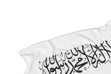 Realistic Taliban flag with folds, on transparent background. Footer, corner design element. Perfect for patriotic themes or national event promotions. Empty, copy space. 3D render