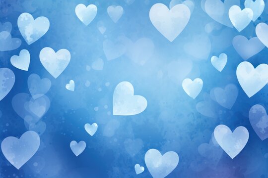 Light indigo background with white hearts, Valentine's Day banner with space for copy, indigo gradient, softly focused edges, blurred