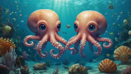 octopus in aquarium - obrazy, fototapety, plakaty