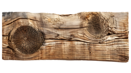 Cut-Out Section of a Rugged Wooden Plank, With Knots and Grain Patterns, Captured in High Definition Against a Seamless White Canvas