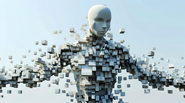 abstract image of a person assembled with small cubes