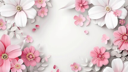 Fototapeta na wymiar Happy Mother's Day. This imported vector design features pink and white flowers with leaves on an isolated background