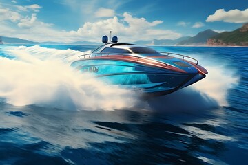 Luxury motorboat on the sea - obrazy, fototapety, plakaty