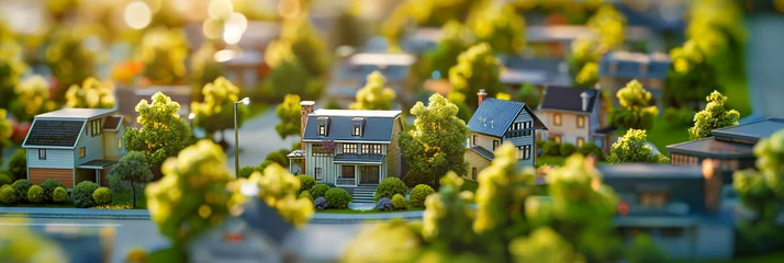 Poster A miniature scale model of a cozy residential neighborhood illuminated by sunset © Armin